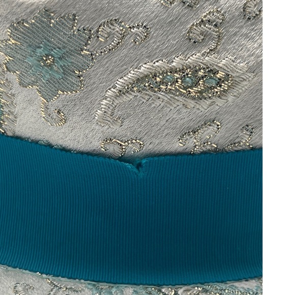 Vintage Cloche Bucket Hat‎ Cream Teal Paisley 40\'s pasadena USA main image 6